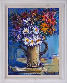 ERNESTO ZEPEDA Original oil painting Pot of Flowers painted in Taos New Mexico