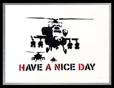 AFTER BANKSY- "NICE DAY CHOPPER"- ORIGINAL Spray Painting-Hand SIGNED- ICONIC BEAUTY- SHIPPED FLAT