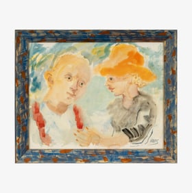 LOIS DAVIS (1924-2021 Indiana) Two Figures watercolor painting in unique frame