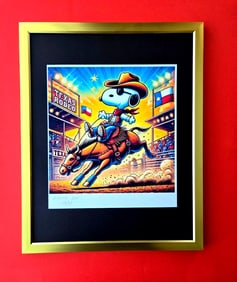 AIDAN FLUX | Hand Signed Print Framed Edition (69) COA SNOOPY AT TEXAS RODEO