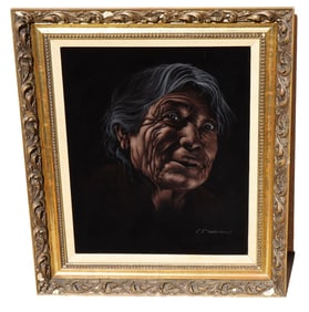 C. Davidson Portrait of a Native American Indian oil on velvet painting