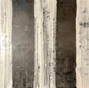 Lynn Basa Encaustic Black and White Stripe Panel "Camino", 2018
