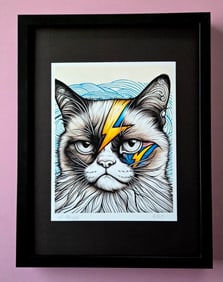 AIDAN FLUX | Hand Signed Authentic Print Framed David Bowie Cat COA