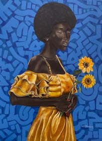 Sun Flower - 21st Century, Contemporary, Portrait, Mixed Media, Africa, Face, 2024