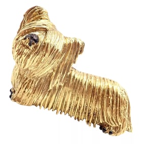Rare! Vintage Tiffany & Co 18k Yellow Gold Enamel Dog Terrier Brooch Pin 1960's