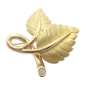 Tiffany & Co 18k Yellow Gold Diamond Leaf Pin Brooch 2003