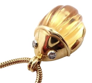 Rare Tiffany & Co Platinum 18k Gold Carved Citrine Diamond Scarab Necklace