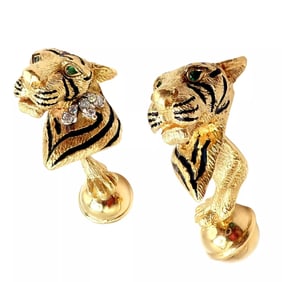 Rare! Tiffany & Co. 18k Yellow Gold Diamond Bengal Tiger Germany 1989 Cufflinks
