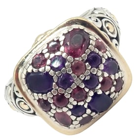 John Hardy JH Silver 18k Yellow Gold Classic Lava Fire Amethyst Tourmaline Ring