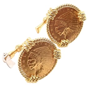 Verdura Five Buck 18k & 22k Yellow + White Gold Indian Head Coin Cufflinks