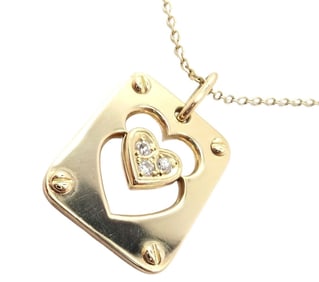 Rare! Christian Dior 18k Yellow Gold Diamond Ace Of Hearts Card Pendant Necklace