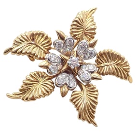 Tiffany & Co Schlumberger 18k Yellow Gold Platinum Diamond 5 Leaf Pin Brooch