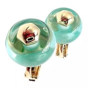Authentic! Vintage Marina B 18k Yellow Gold Pneu Crystal Earrings