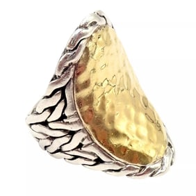 John Hardy JH Silver 22k Yellow Gold Classic Palu Saddle Cocktail Ring sz 7