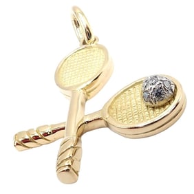 Rare Vintage Tiffany & Co. 18k Yellow + White Gold Tennis Rackets Diamond Charm