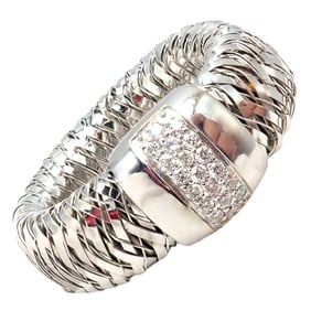 Authentic! Roberto Coin Primavera 18k White Gold Diamond Flexible 10mm Ring