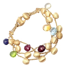 Authentic! Marco Bicego 18k Yellow Gold Paradise Multicolor Gems 3 Row Bracelet
