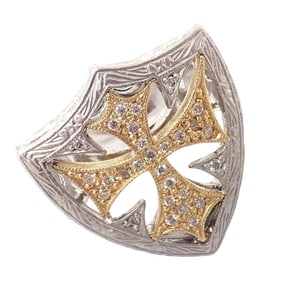 Authentic Loree Rodkin 18k White Yellow Gold Diamond Cross Shield Crest Ring