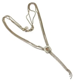 David Yurman DY Sterling Silver Diamond Lariat Waterfall Tassel Necklace 16"