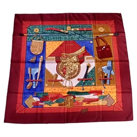 Authentic RARE! Hermes Brick Red Tout Cuir Vintage 90cm Silk Scarf