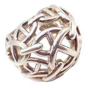 Authentic! Hermes Sterling Silver Large Chaine D'anchre Dome Ring sz 4.5