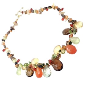 Rare Laura Gibson 22k Yellow Gold Briolette Onyx Spessartite Bead Candy Necklace