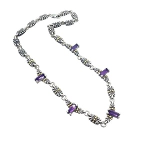 Authentic! Lagos Caviar Silver + 18k Yellow Gold Amethyst Necklace