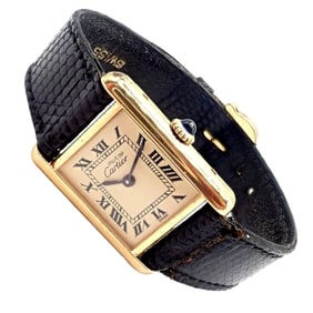 Authentic! Cartier Must De Silver 925 Argent Vermeil Manual Wind Watch w/ Box