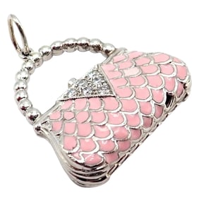 Tiffany & Co. Platinum Pink Enamel Diamond Handbag Purse Bag Charm Pendant