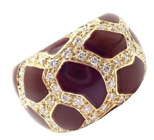 Authentic! Roberto Coin Giraffe 18k Yellow Gold Enamel Diamond Ring