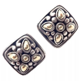 John Hardy JH Silver 18k Yellow Gold Jaisalmer Classic Dot Stud Earrings