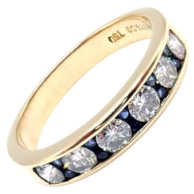 Authentic! Tiffany & Co 18k Yellow Gold 1.20ctw Diamond Sapphire Band Ring sz 5