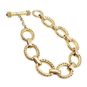 Authentic! Elizabeth Locke 18k Yellow Gold Sapphire Medium Link Toggle Bracelet