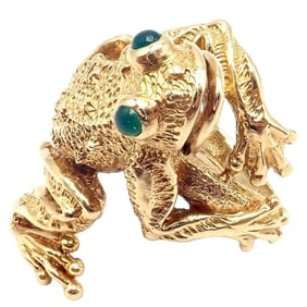 Authentic! Kurt Wayne 18k Yellow Gold Frog Emerald Ring