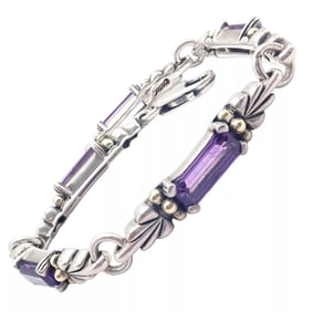 Authentic! Lagos Caviar Silver + 18k Yellow Gold Amethyst Bracelet