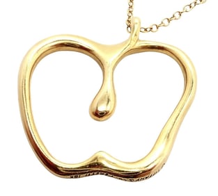 Authentic! Tiffany & Co Peretti 18k Yellow Gold Large Apple Pendant Necklace
