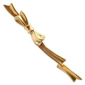 Authentic! Angela Cummings 18k Yellow Gold Long Ribbon Bow Pin Brooch 1984
