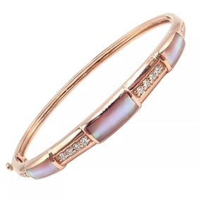Authentic! Kabana 14k Rose Gold Diamond Mother of Pearl Bangle Bracelet