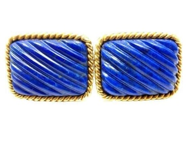 Tiffany & Co. 18k Yellow Gold Large Lapis Lazuli Rope Bordered Gold Cufflinks
