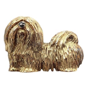 Rare! Vintage Tiffany & Co 14k Yellow Gold Enamel Dog Shih Tzu Brooch Pin 1960's