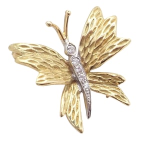 Authentic! Tiffany & Co 18k Yellow Gold Platinum Butterfly Diamond Pin Brooch
