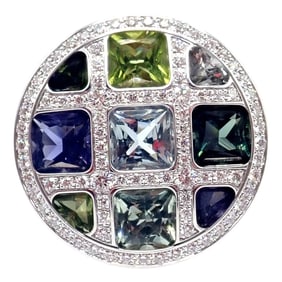 Cartier Pasha 18k White Gold Diamond Color Stone Ring Box + Papers sz 6 52