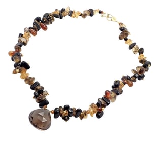 Laura Gibson 18k Yellow Gold Briolette Smokey Topaz Onyx Bead Large Necklace