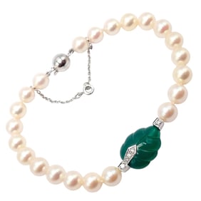 Authentic! Cartier 18k White Gold 7mm Pearl Diamond Chalcedony Patiala Bracelet