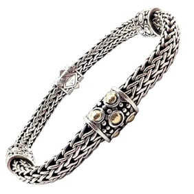 John Hardy JH Silver 18k Yellow Gold Jaisalmer Classic Wheat Dot Bracelet
