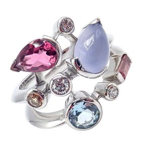 Cartier Meli Melo Platinum Chalcedony Tourmaline Garnet Diamond Ring sz 5.75