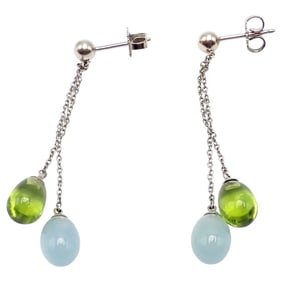 Authentic! Tiffany & Co 18k White Gold Rainbow Drop Peridot Chalcedony Earrings
