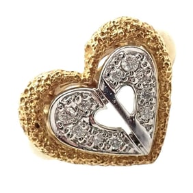 Authentic! Christian Dior 18k Yellow + White Gold Diamond Heart Ring