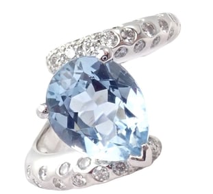 Authentic! Chanel Comete Star 18k White Gold Diamond 2.25ct Aquamarine Ring