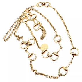 Rare! Authentic Gucci 18k Yellow Gold Horsebit 34.5" Long Chain Sautoir Necklace